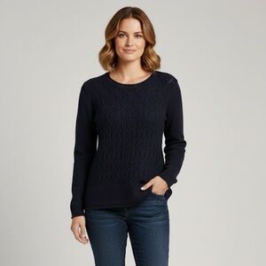NWT, TALBOTS Navy Eyelet Cable Knit Sweater, Medium